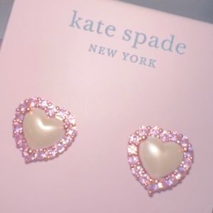 Kate Spade New York Silver-Tone Pave' and imitation pearl heart stud earrings